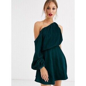 ASOS 6 M Velvet One Shoulder Dress Blue Mini Cocktail Party Fairy Whimsy Formal
